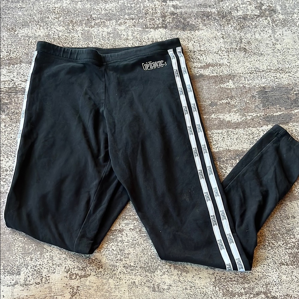 PINK Victoria's Secret Black Leggings with White Stripes
